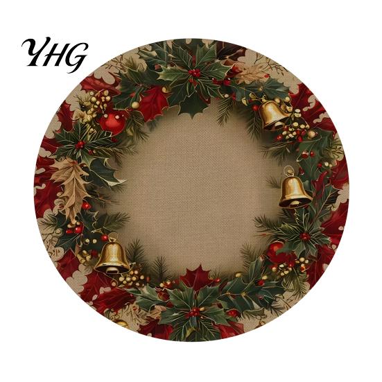 Non Slip Kitchen Decor Round Christmas Placemat, 14 Inch Festive Pattern Anti Tabletop Protector, Scald Table Cover Heat Insulation Place Mat