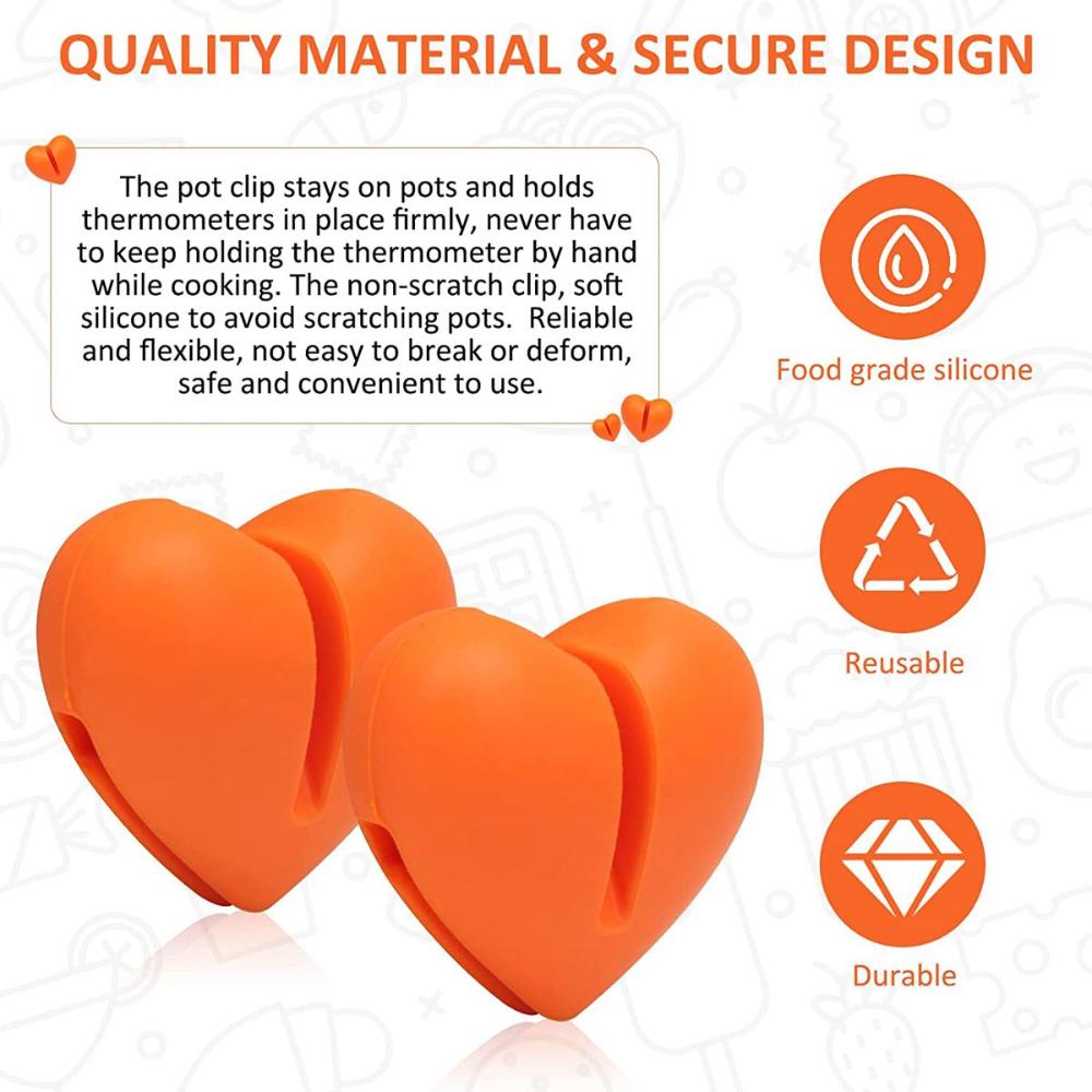 Heart Shape Hand-Free Barbecue Silicone Temp Probe Clip Pot Clip Thermometer Holder Kitchen Tool
