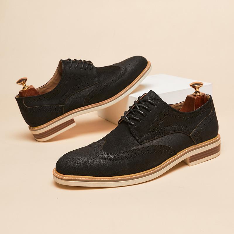 British retro new spring and summer leather cow velvet Brock carved dress men's leather shoes casual versatile