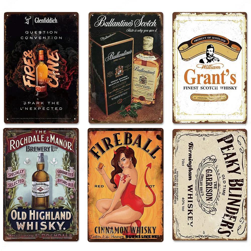 FJ Whisky Affischer Plakett Vintage Metallplåt Dekor Metallskyltar Pin Up-flicka Retro Väggdekoration för Bar Klubb Pub