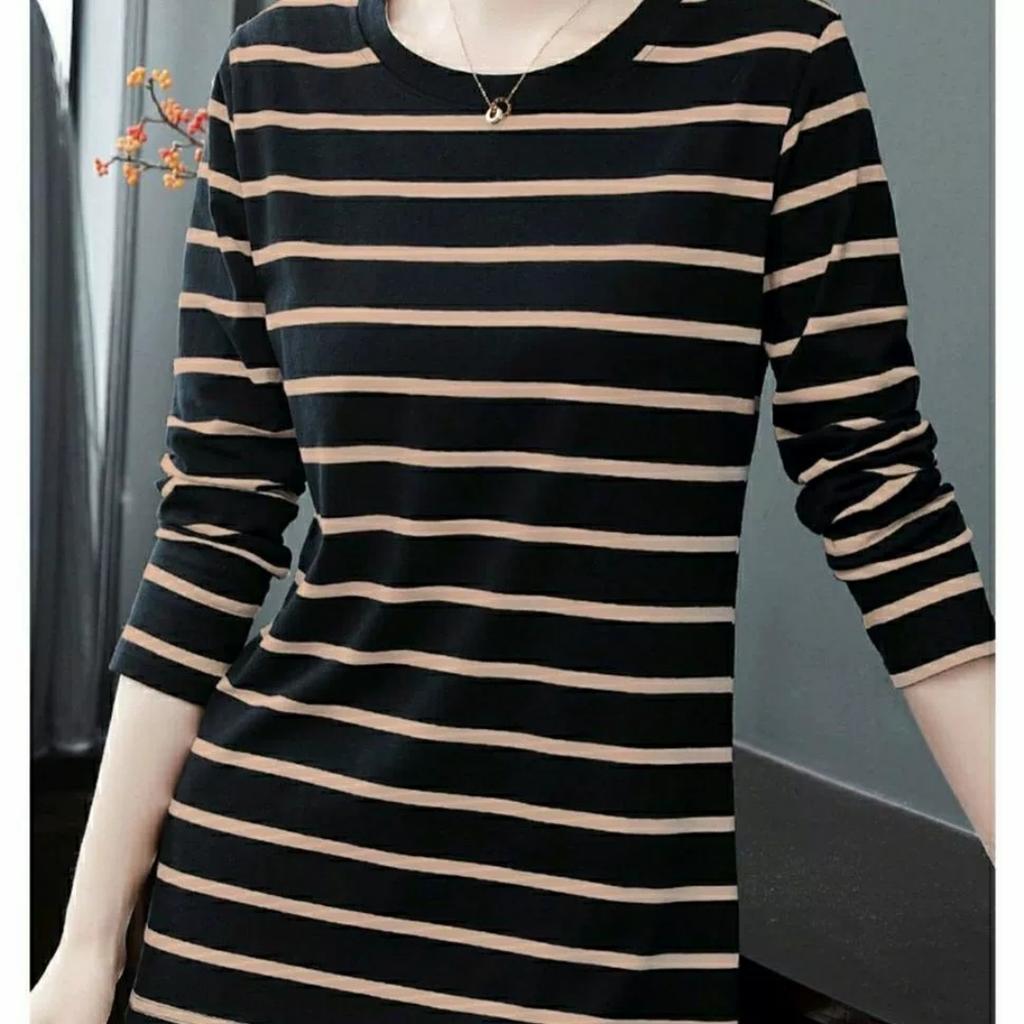 Spring Round Neck Long-sleeved Striped Shirt Women's Fashion Mid-length Ladies Blouse Bottoming Shirt