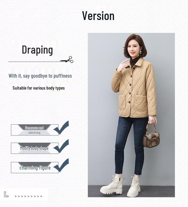 Mamas Neue Mode Leichte Gesteppte Baumwolljacke - Lässig Einfarbig für Mittelalte und Ältere Frauen