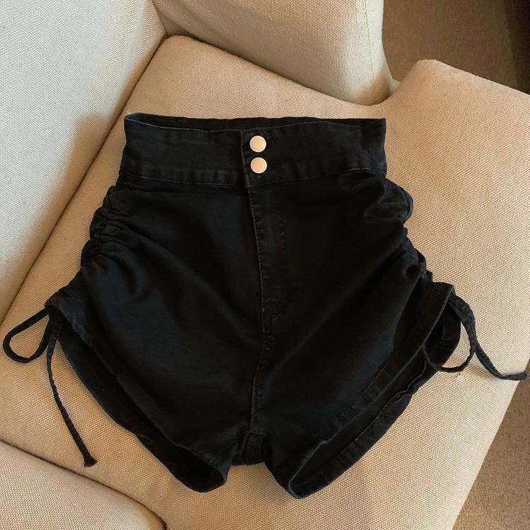 

Women s High-Waisted Drawstring A-Line Denim Shorts - 2026 Trendy Summer Style S (Recommended weight: 80-95 jin) чёрный