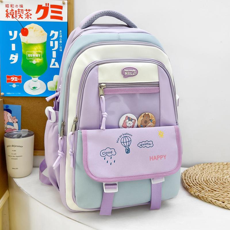 Schoolbag High Value Cute Small Fresh Contrasting Color Schoolbag Female Junior High School Girl High School Student Backpack Travel Lightweight