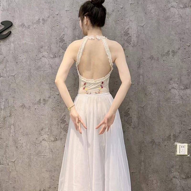 Womens Ballet Leotard With High Cut Leg Halter Neck Design Dance Training Performance
