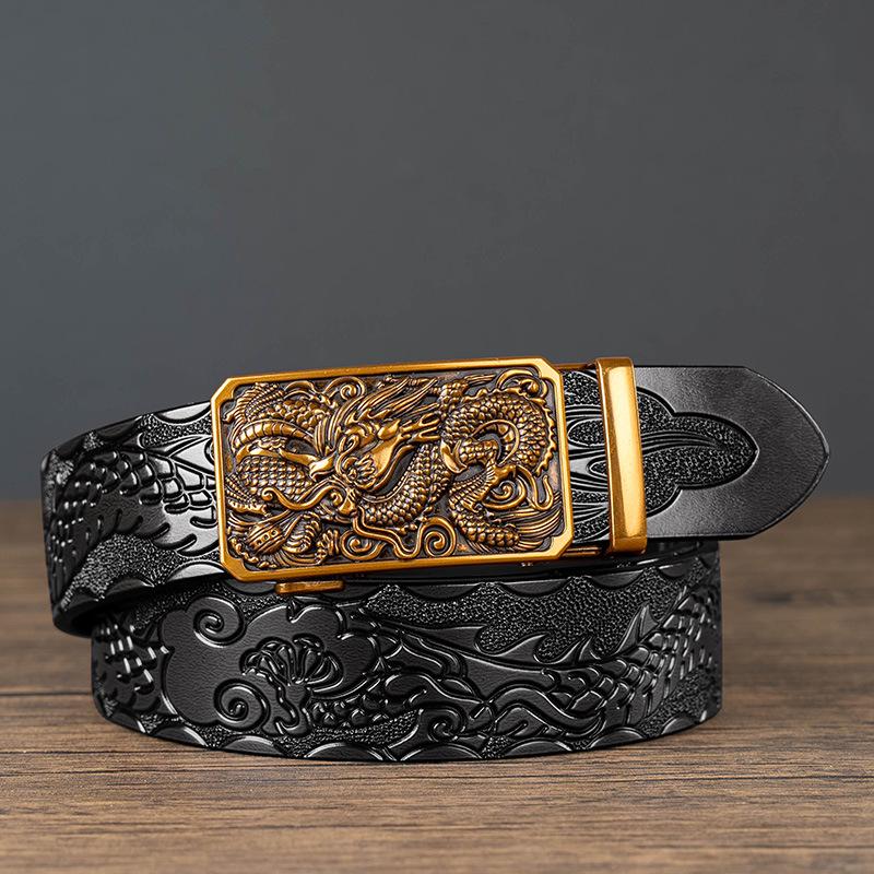 

Мужской кожаный ремень с головой дракона - Автоматический, Ретро стиль, Воловья кожа