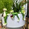 Resin Hanging Frog Figurine Planter Pot Decorations Funny Drinking Frog Statue Flower Pot Edge Animal Ornament Garden Decors