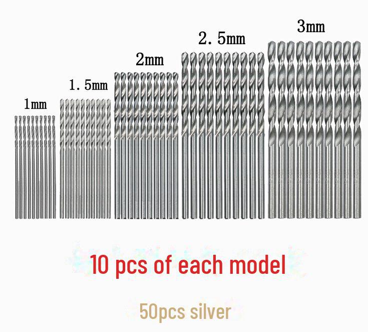 50pcs Titanium Plated Twist Drill Bit Set 1-3mm Straight Shank High Speed Steel Electric Drill Tool