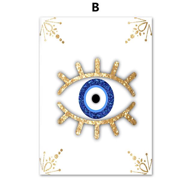 Paintings for Interior Abstract Evil Eyes Lotus Canvas Wall Art Gold Blue Posters and Prints for Living Room No Frame
