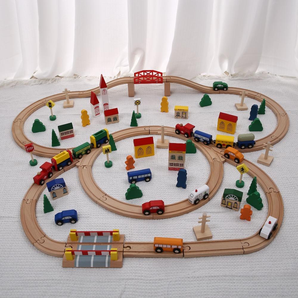 Wooden Train Set with Track Sliding Assembly, Wooden Building Blocks, Children s Rail Car, Toy Car, Boy