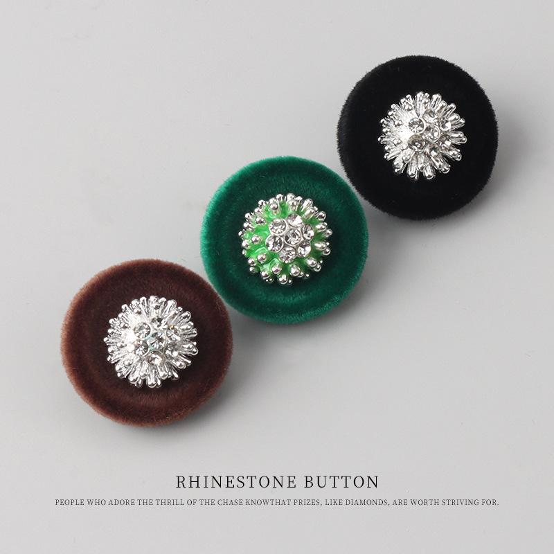 2pcs Round Metal Diamond Flocking Combination Button Fur Jacket Fashion Button High-End Suit Sweater Button
