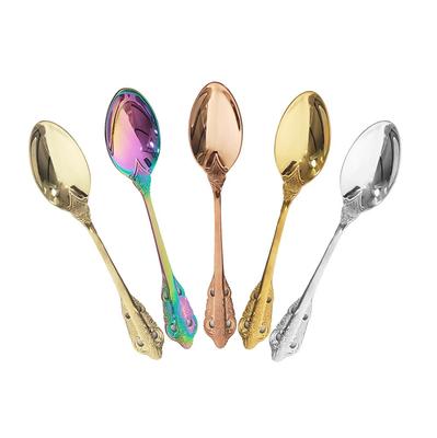 Vintage Teelöffel 304 Edelstahl Royal Style Gold geschnitzt Kaffee Snacks Obst Dessertlöffel Küchenwerkzeug Teelöffel 4 Stück