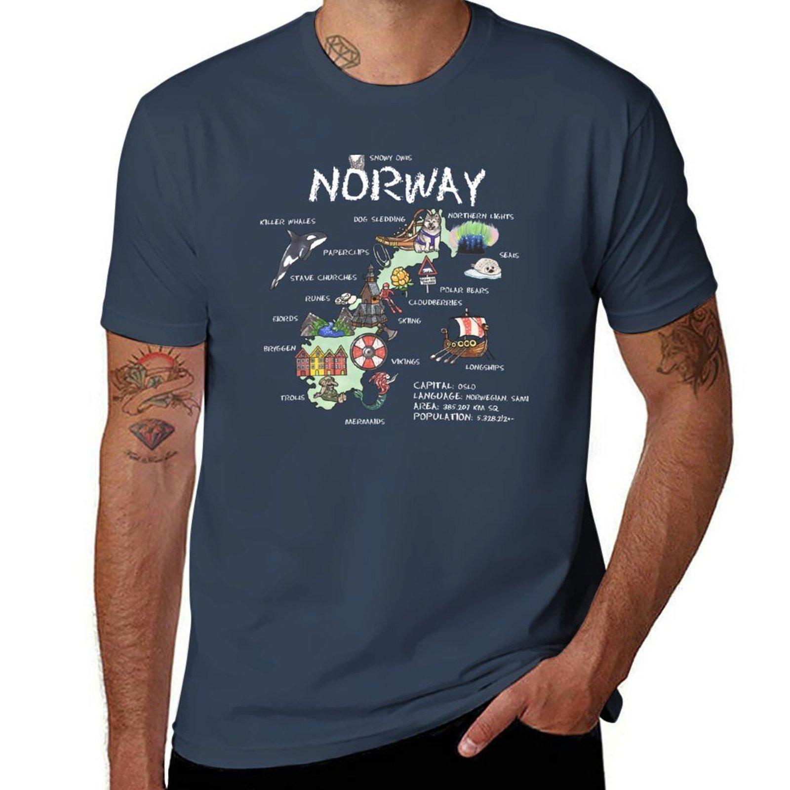 Norway Illustrated Map Tshirt Athletic Fit Sports Short Sleeve Top S