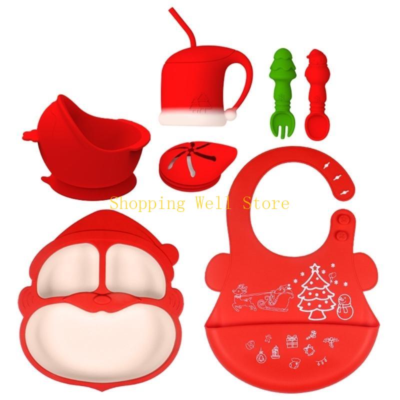 

KX4B Heat Resistant Children Plate Set Easy to Clean Silicone Material for Food червоний