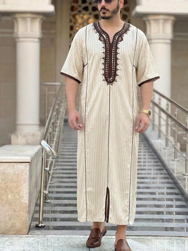 Embroidered Hooded Robe for Muslim Men, New Style Middle Eastern Thobe, Loose Long Sleeve Ethnic Design, Available Now