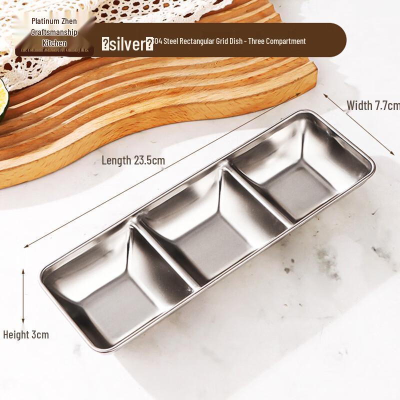 BoZhen JiangChu Korean 304 Stainless Steel 3-Compartment Sauce Dishes