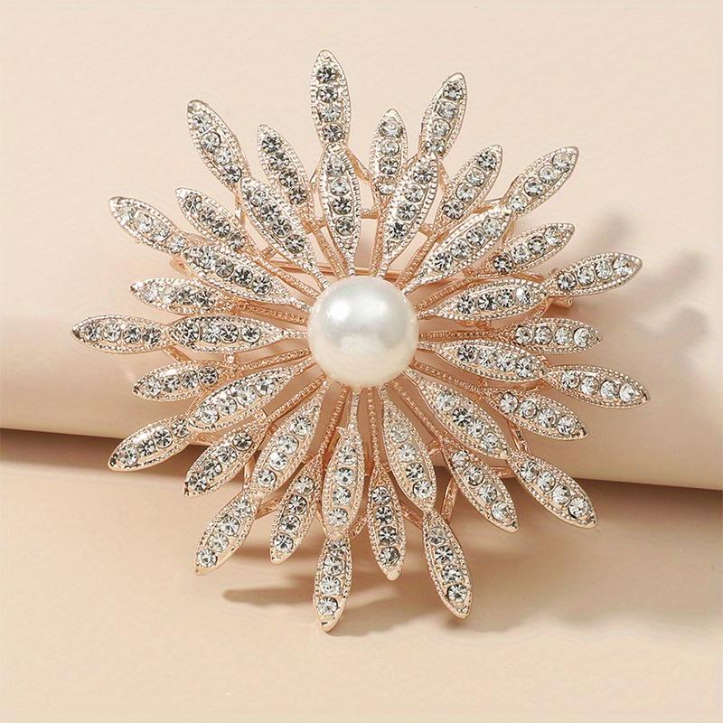 Large Double Layer Flower Brooch Pin Inlaid Faux Pearls Ladies Clothes Accessories Gift