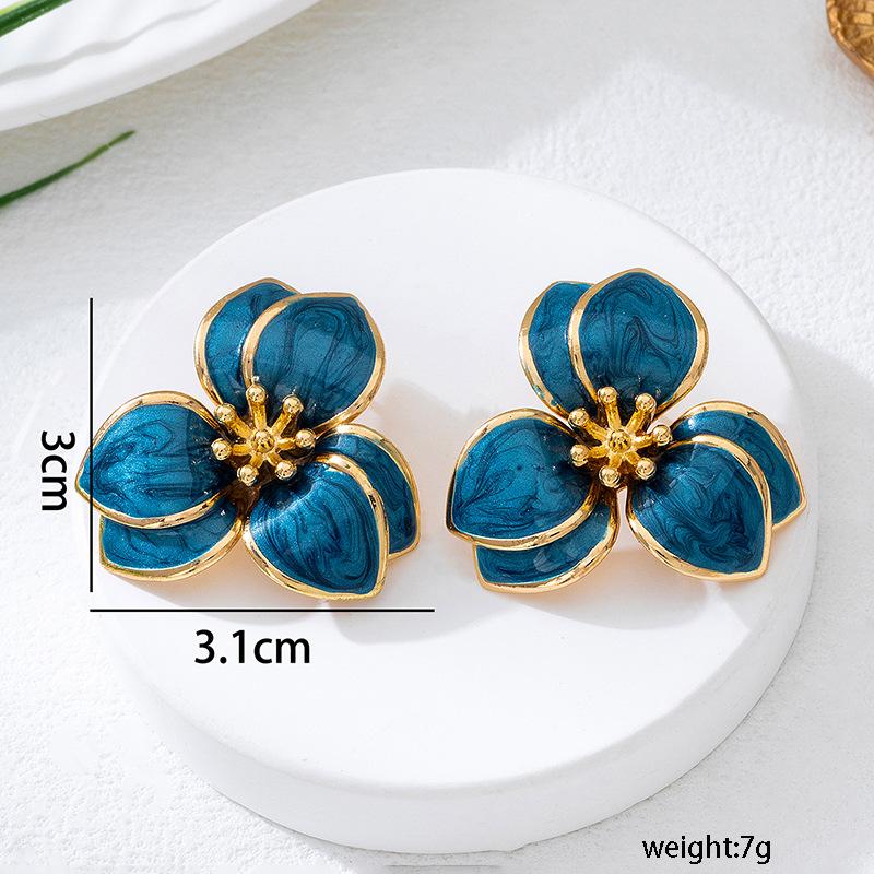 Simple Oil-Infused Flower Earrings And Necklace Set - Casual Jewelry Set For Women