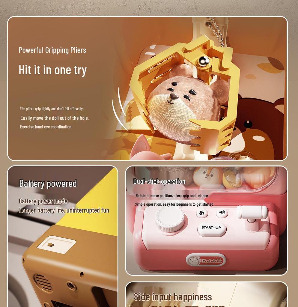 Mini Claw Machine Toy for Kids - Home Use Electric Doll Grabber