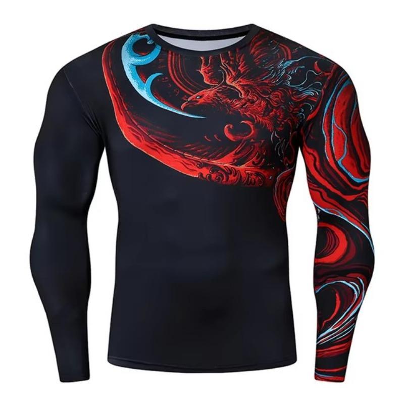 Muscle Tattoo Mens Compression T-shirts Long Sleeve Wolf Dragon Sportswear Rashguard Fitness Gym Tops Tees Streetwear