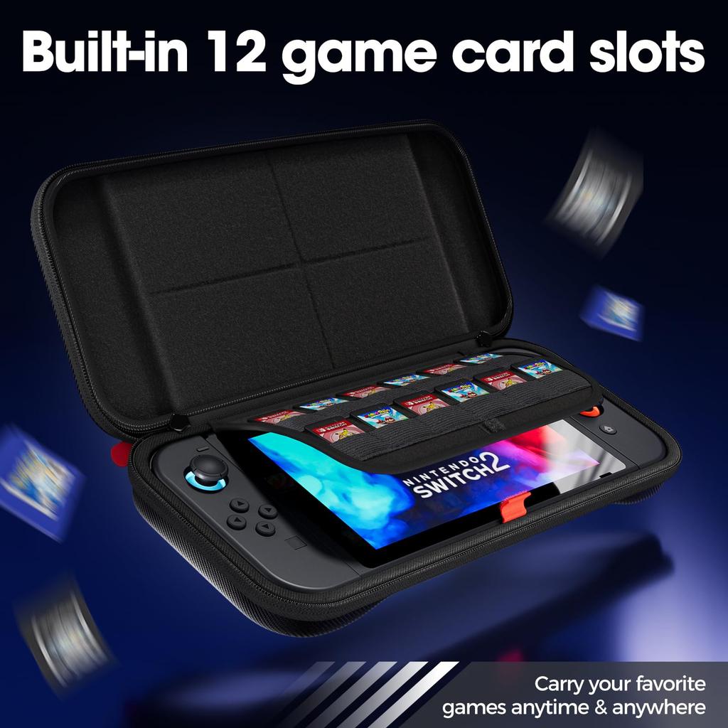 ProCase Nintendo Switch 2 Aufbewahrung mit 12 Spielkarten Schlanke Hartschalenhülle für einfachen Transport Etui, Stoßfest, Wasserdicht, Fächer, (Schwarz)