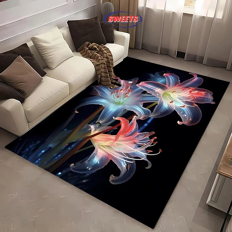 Beautiful Lily Flower Large Carpet for Home Living Room Children's Bedroom, Sofa Doormat Kitchen Floor Rug, Anti-slip Decor Mat