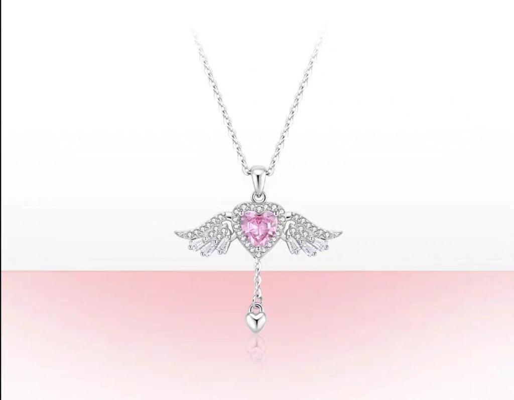 S925 Sterling Silver Angel Heart Wings Necklace - Elegant, Moveable Clavicle Pendant for Women