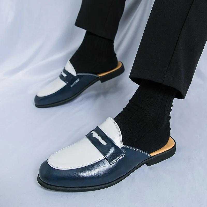 Fashion Luxury Brand Slippers Men Casual Shoes Slip-on Fashion Platform Half Loafers Men Lightweight Leather Sandals Plus Size 46 Hombre