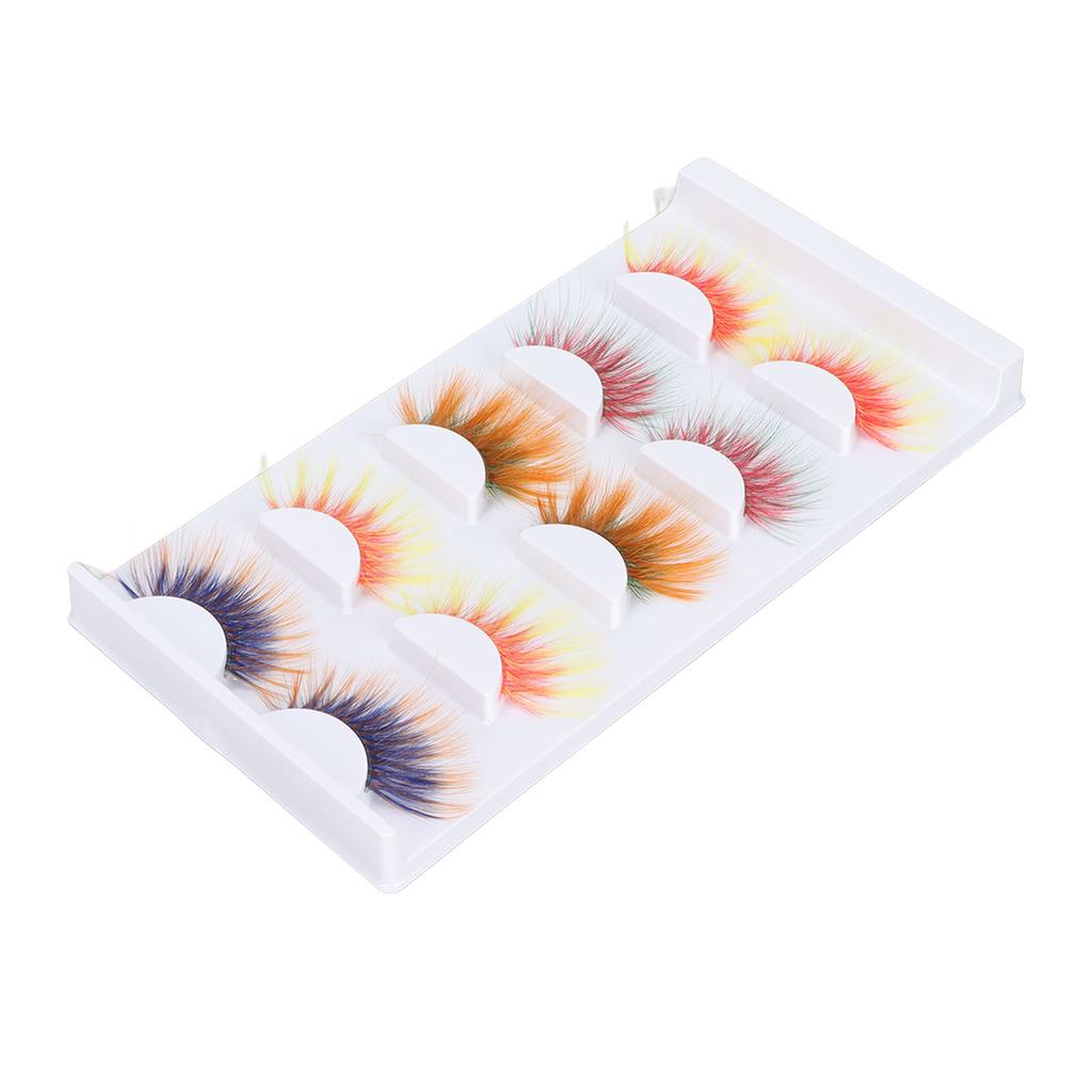 5 Pairs Colorful Eyelashes 6D Gradient Long Curled Soft Colored False Eye Lashes for Halloween Christmas Stage Show