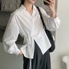 2025 French Fashion Long Sleeve Irregular Lace Tie Waist Slimming Solid Top