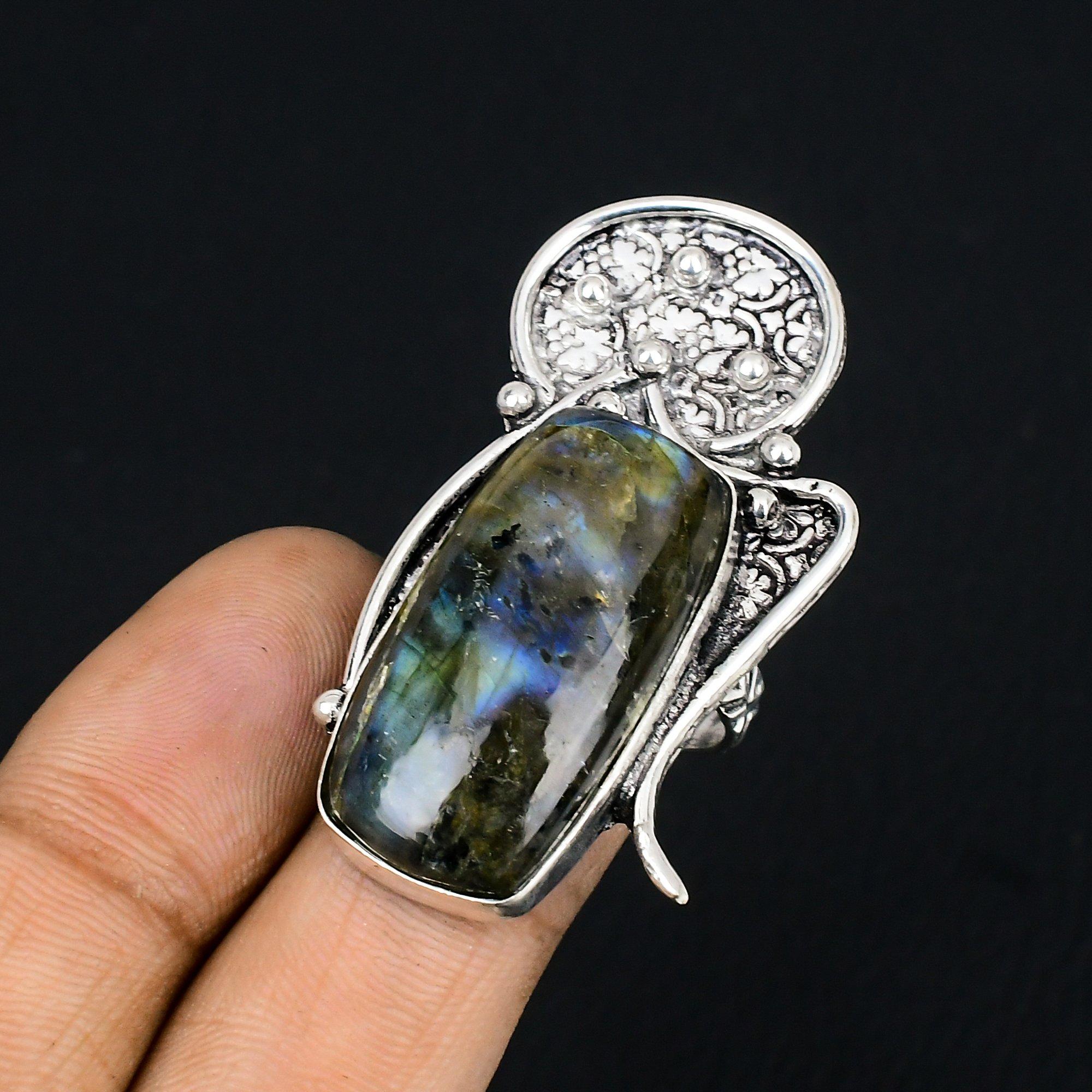 Labradorite Gemstone 925 Sterling Silver Wife Solitaire Engagement Ring Size 6 6
