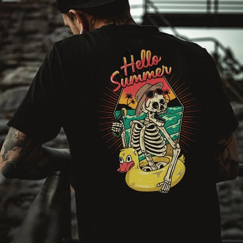 Funn Skull Drinking Beer Graphic Tshirt Men Dark Punk Skull Top Street Rock Hip-Hop Shirt Unisex XS-4XL Tee Roupas Masculinas