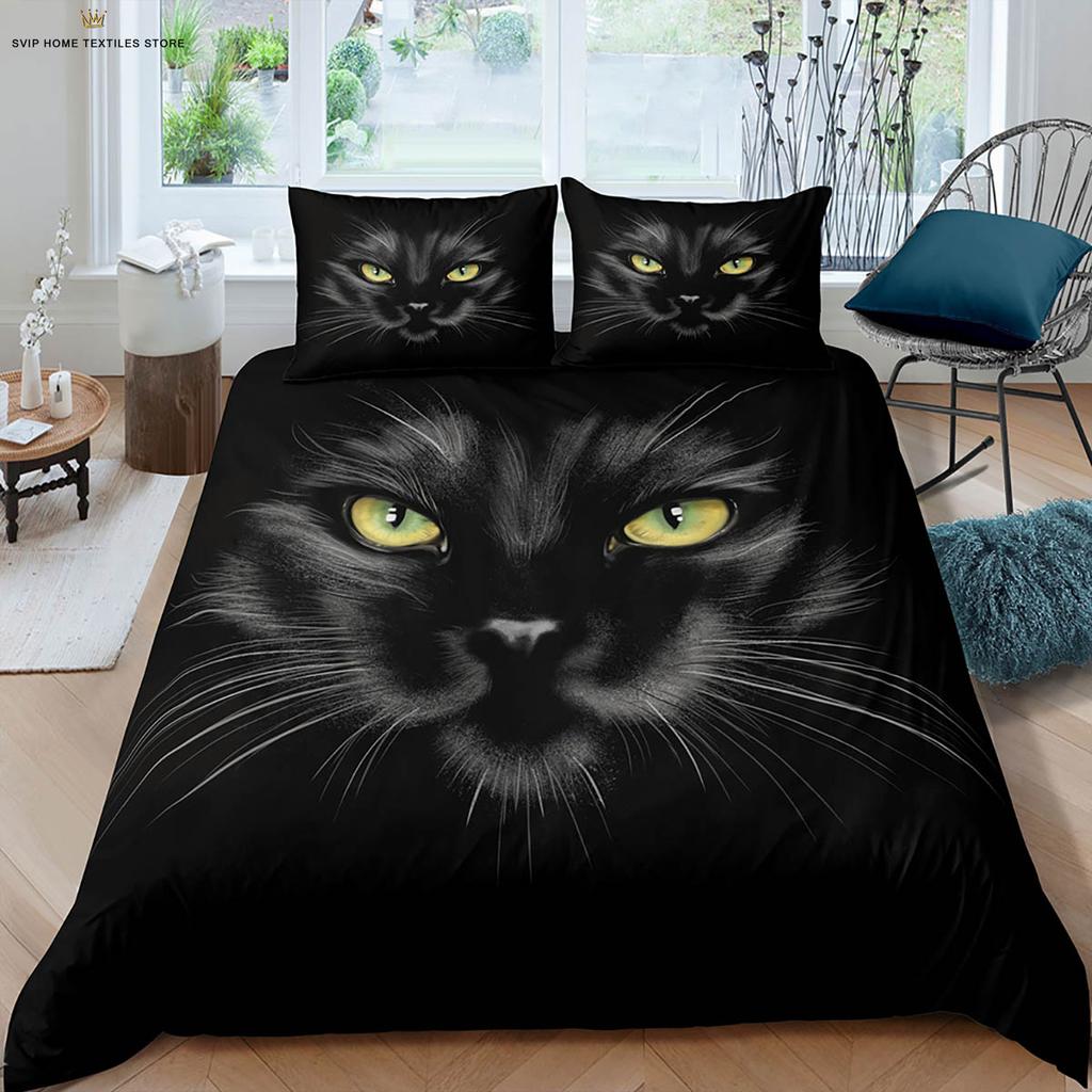Süße Weltraumkatze Tier 3D-Druck Bettbezug Bettwäsche-Set Weicher und bequemer Bettbezug Kissenbezug 3 Teile