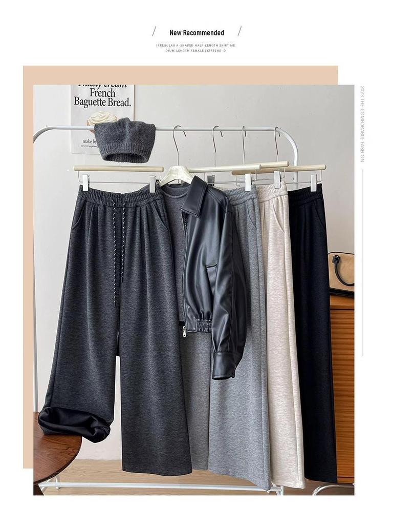2025 Winter Women's Fleece-lined Slimming Wide-leg Pants - Elastic Waist, Loose Fit, Drapey Style