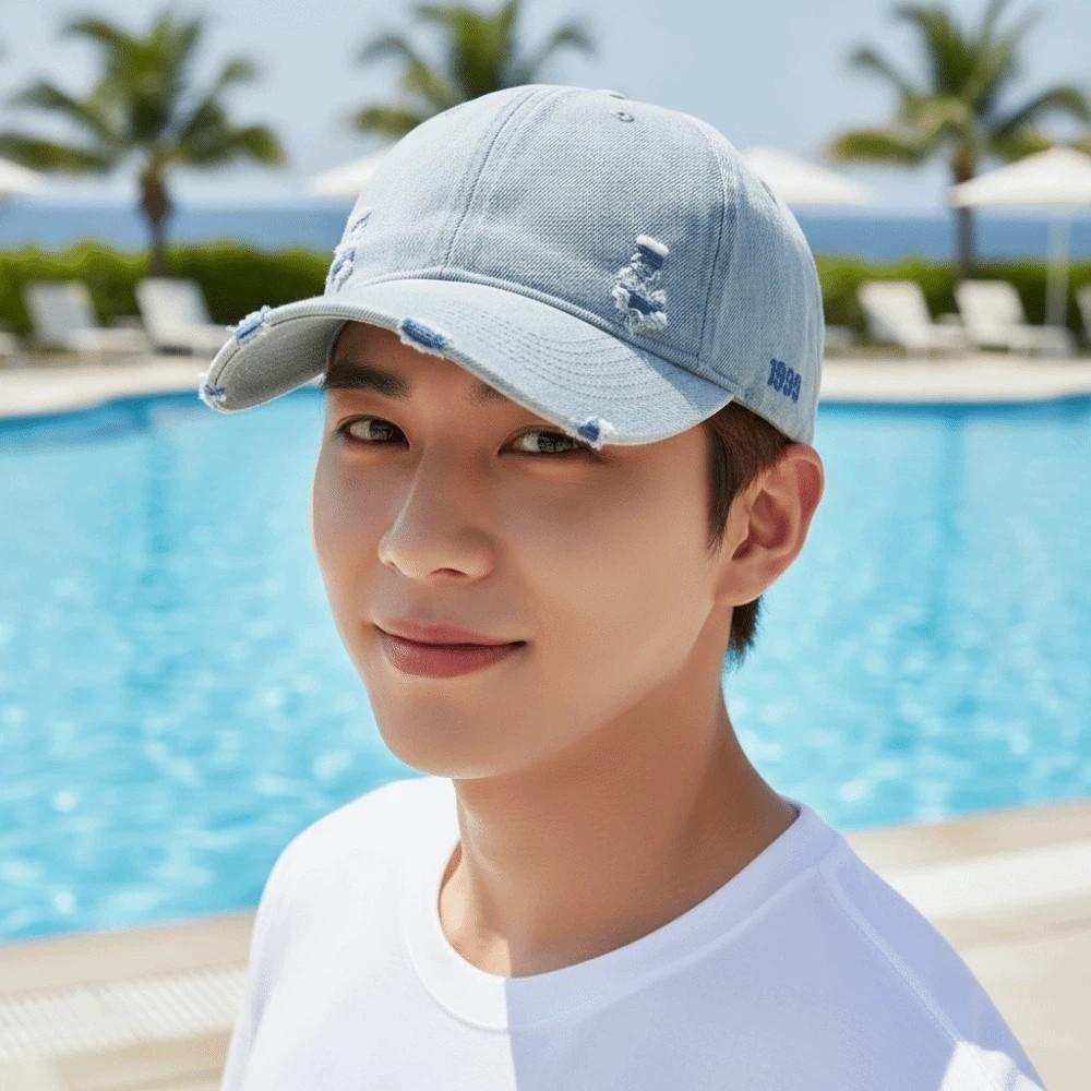 Sunshade Frayed Denim Baseball Cap Sunscreen Distressed Blue Casquette Unisex Retro Peaked Hat Men
