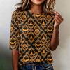 Women's Casual Loose Fit Half Sleeve Top Round Neck Lightweight Comfortable Shirt with Pumpkin Print Suitable for Everyday Wear