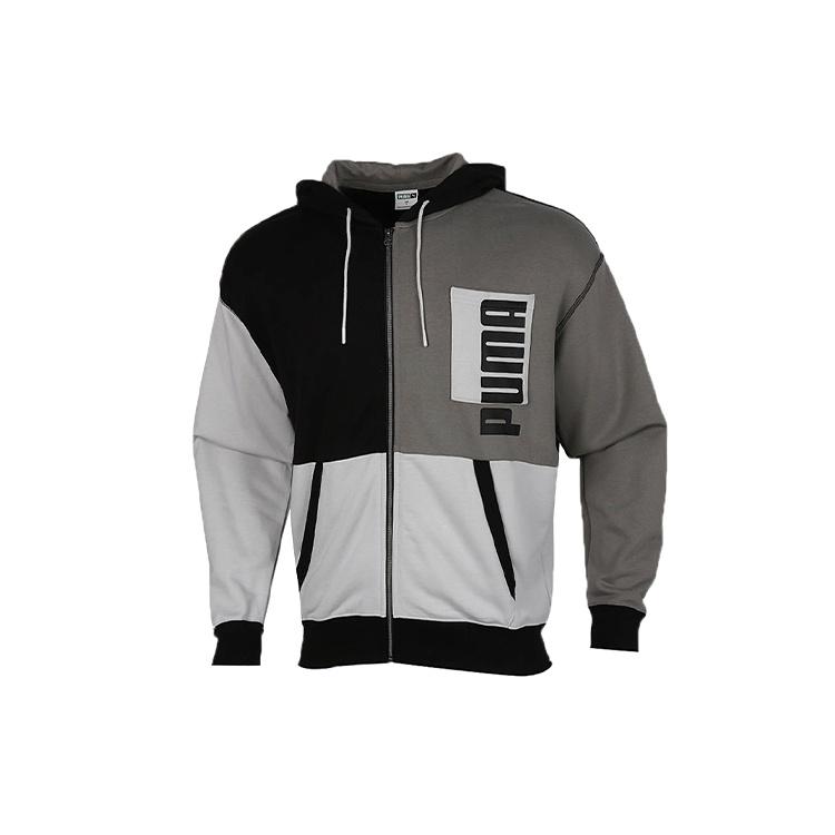 PUMA Cardigan hooded Colorblock Logo Jacket Black Gray Men s 530712-01 M