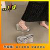 Transparent slippers with high heels and thick soles for women's outer wear, summer 2025 new muffin heightening slope heel beach sandals