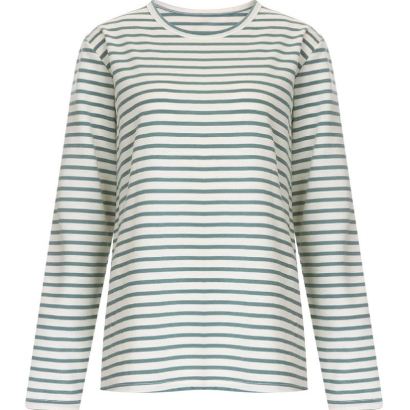 Shop Women Round Long Sleeve STripe T shirT Black Dai Wsh 0745