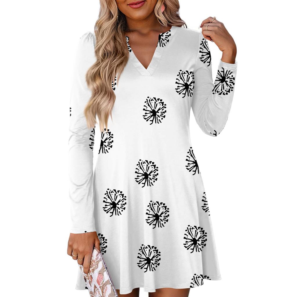 Women's Fashion Plaid V-Neck Long Sleeve Dress