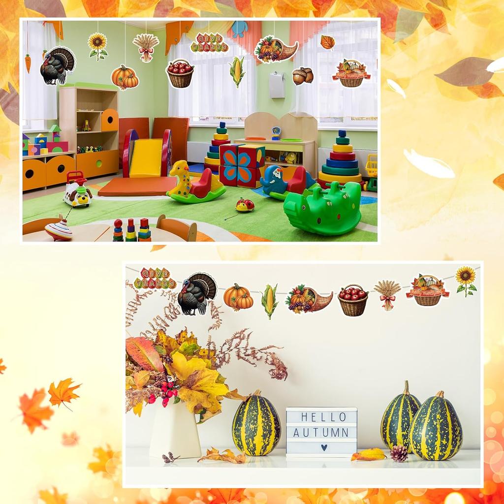60 Pcs Thanksgiving Cutouts Fall Bulletin Board Decoration Turkey Leaves Pumpk Acorn Cutout for Thanksgiving Fall Harvest School Office Classroom
