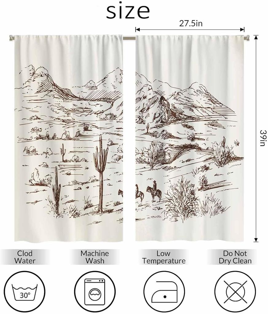 Cowboys Kitchen Curtains American Wild West Desert Riding Horse Cactus Prairie Hill Lanscape Short Tier Curtains for Bathroom Ca