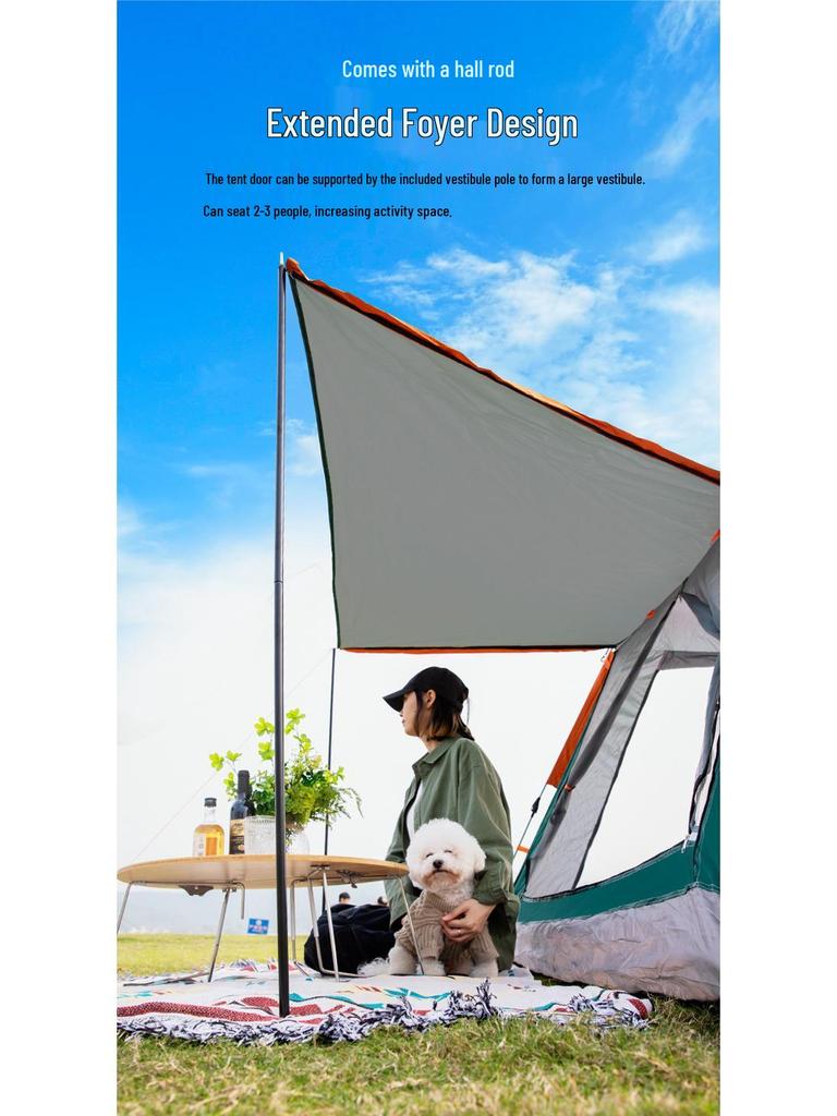 Quick-Open 3-4 Person Portable Camping Tent with Sunshade - Fully Automatic and No Assembly Required