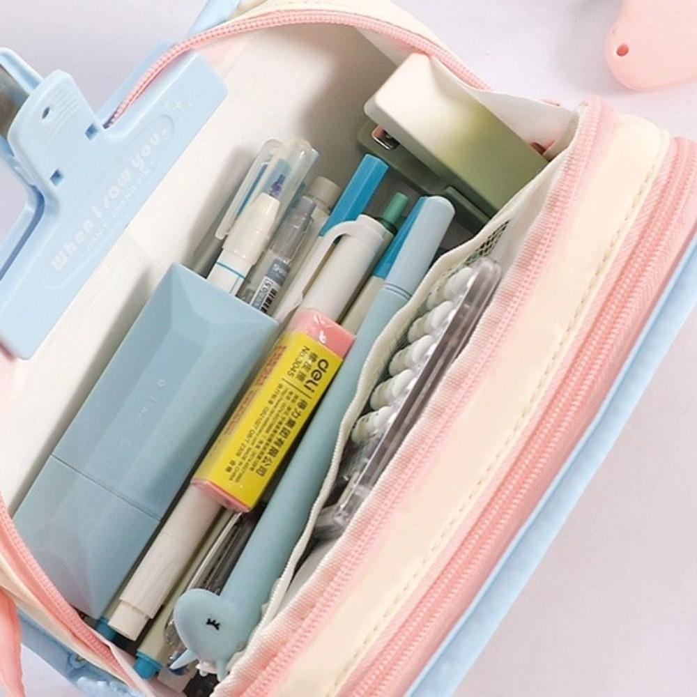 Mehrschichtige koreanische PVC-Schreibwarentasche Desktop-Aufbewahrung Ins Stiftetasche Student