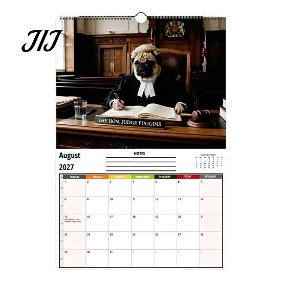 Home Study Room Decoration 2027 Pugs Working Wall Calendar, Funny Dog Hanging Office Organizer 12 Monthly Planner with Unique Illustrations for Decor