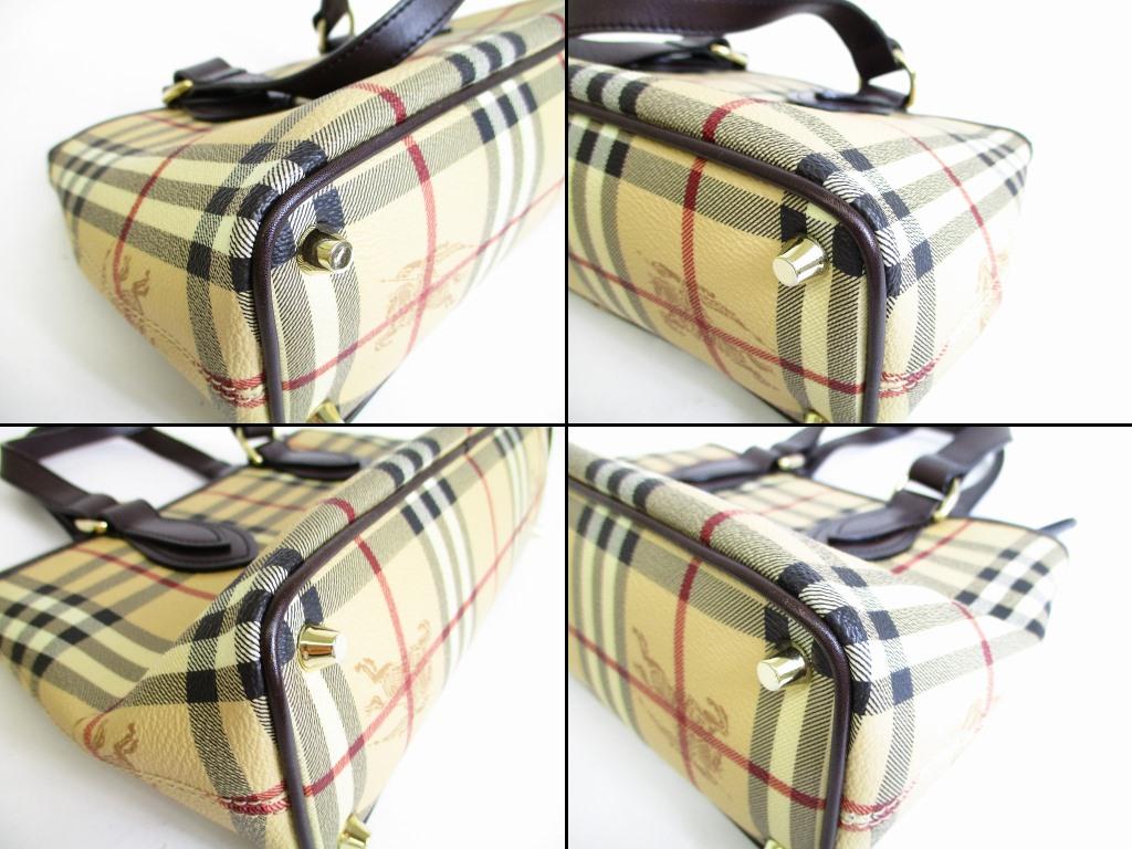 Authentic BURBERRY Hymarket Check Brown PVC Hand Bag Tote Bag Purse #7785 Seller Refurbished