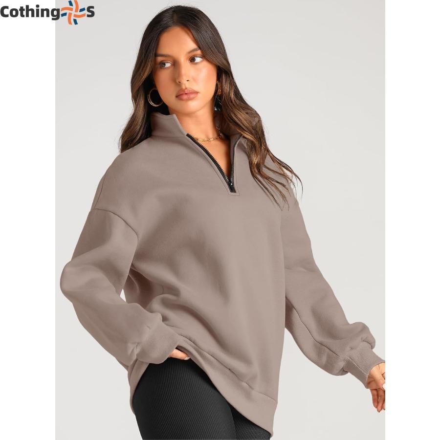 Autumn and Winter Women's Casual Fashion Half Zipper Pullover Sweatshirt