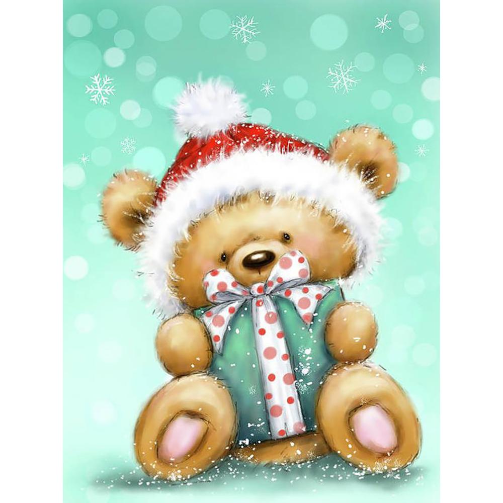 5d Diamond Painting Christmas Bear Hat Handicraft Full Square Diamond Embroidery Cross Stitch Animal Mosaic Christmas Wall Art