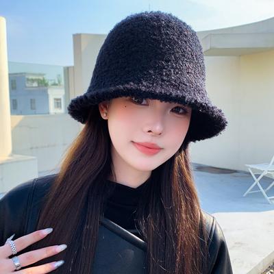 Autumn and Winter Hat Women's Bucket Hat Winter Warm Solid Color Imitation Lamb Wool Bucket Hat Tide