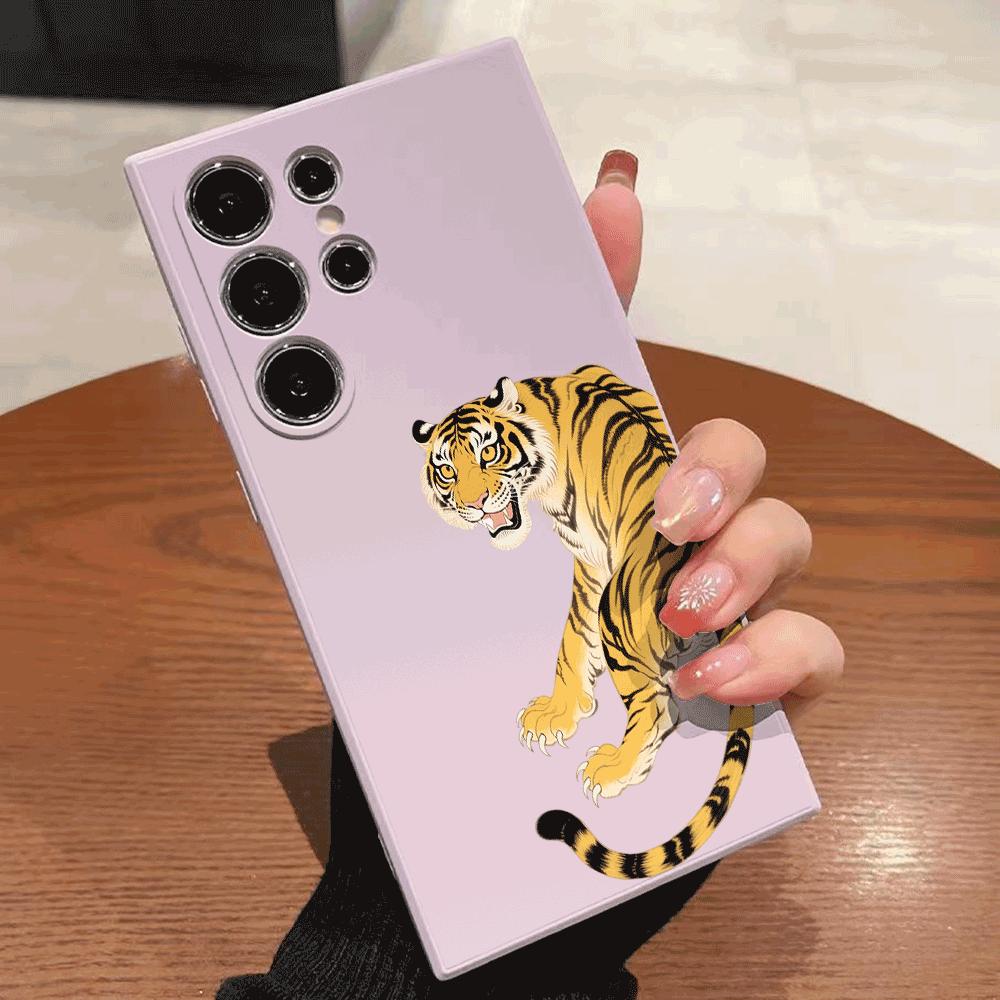 Roaring Tiger Illustration Phone Case for Samsung Galaxy S25 S24 Ultra S23 S22 S21 S20 FE Plus Soft TPU Protection Cover Galaxy A15